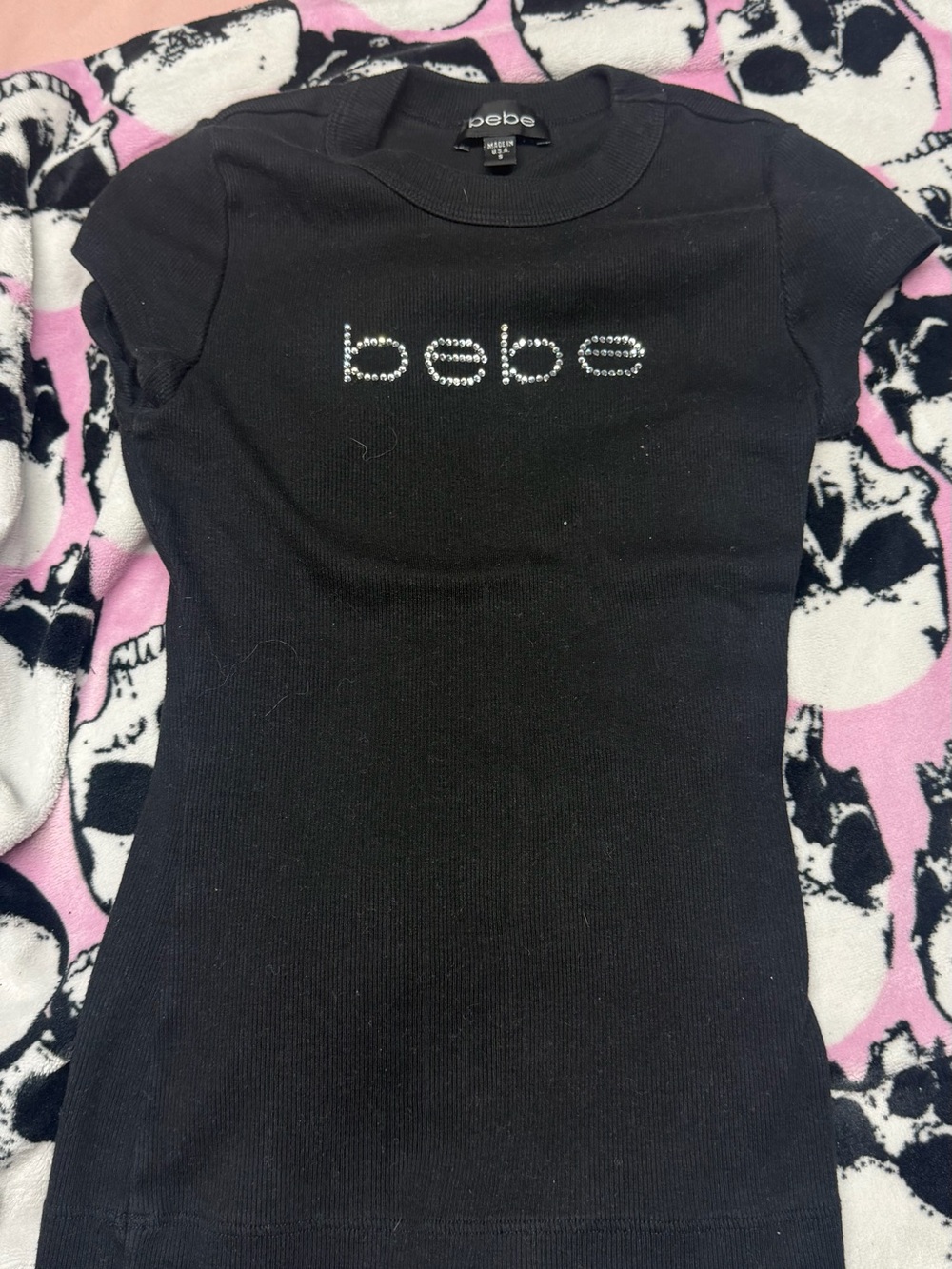 Vintage bebe Black Short Sleeve Rhinestone Logo Tee
